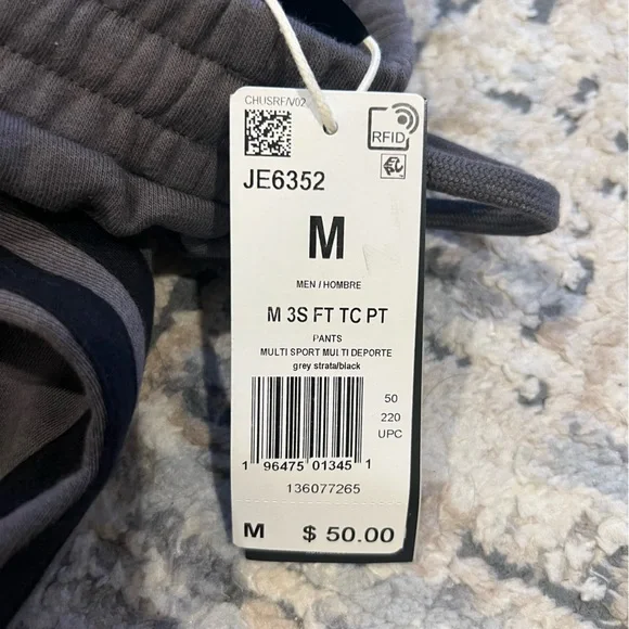 NWT Men’s adidas Essentials 3-Stripes French Terry Pants - Gray - Picture 2 of 3